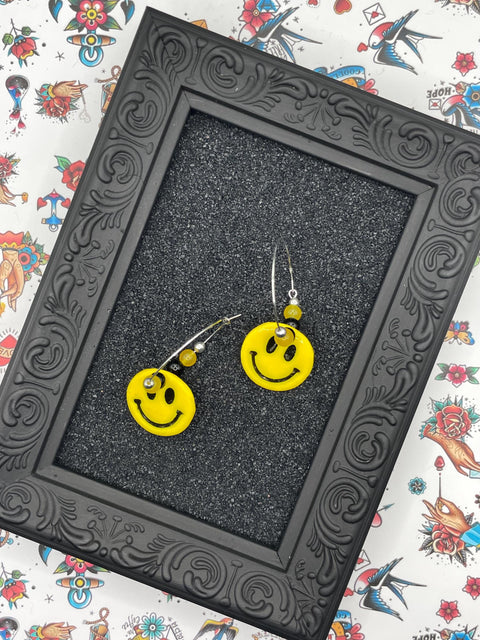 Love - Smiley Hoop Earrings: Hand-Painted Polymer Clay