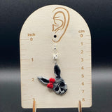 Tattoo - Marbled Skull Bunny Earrings with Bow and Mini Dice: Handmade Polymer Clay