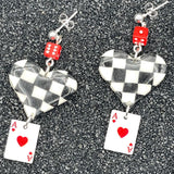 Vegas - Checkered Ace of Hearts Earrings with Mini Dice: Handmade Polymer Clay