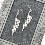 Vegas - Checkered Lightning Bolt Earrings with Mini Dice: Handmade Polymer Clay