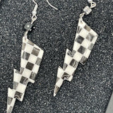 Vegas - Checkered Lightning Bolt Earrings with Mini Dice: Handmade Polymer Clay