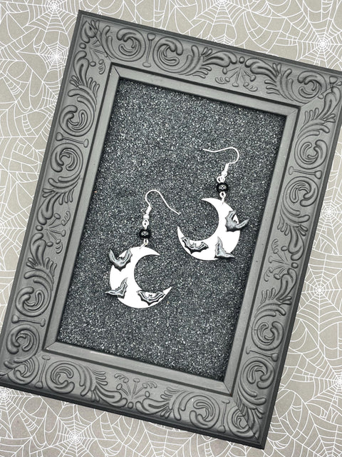 Salem - Moon & Bats Earrings: Handmade Polymer Clay