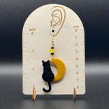 Salem - Black Cat Sitting on the Moon Earrings: Handmade Polymer Clay
