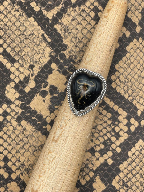 Warner - Golden Scorpion in Black Resin Heart Ring
