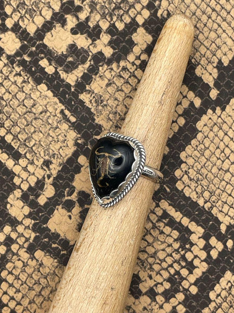Warner - Golden Scorpion in Black Resin Heart Ring