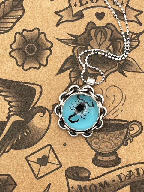 Wisteria - Black Scorpion in Turquoise Resin Pendant Necklace