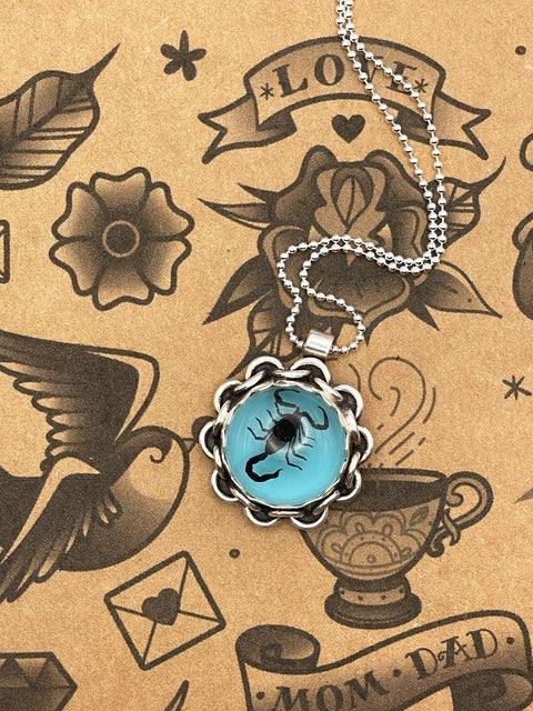 Wisteria - Black Scorpion in Turquoise Resin Pendant Necklace