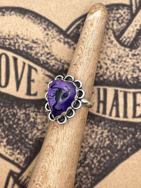 Wild - Black Scorpion in Purple Resin Heart Ring