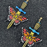 Tattoo - Butterfly with Dagger Earrings: Handmade Polymer Clay