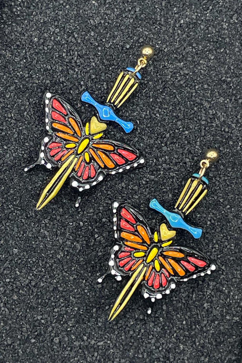 Tattoo - Butterfly with Dagger Earrings: Handmade Polymer Clay