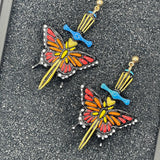 Tattoo - Butterfly with Dagger Earrings: Handmade Polymer Clay