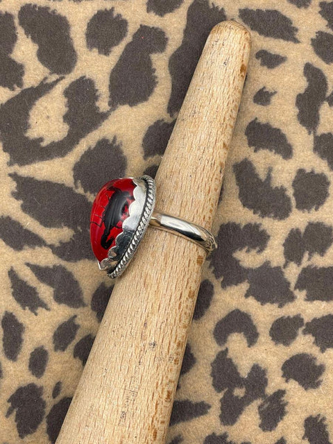 Welch - Black Scorpion in Red Resin Heart Ring