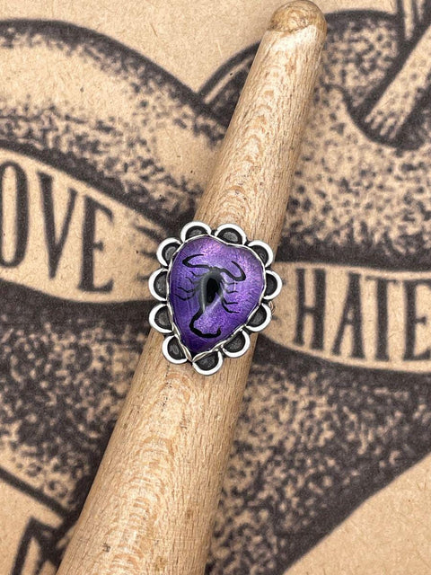Wild - Black Scorpion in Purple Resin Heart Ring