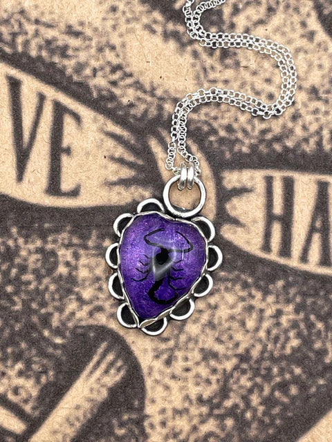 Wrigley - Black Scorpion in Purple Resin Heart Pendant
