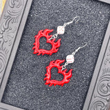 Tattoo - Flaming Heart Earrings with Dice Detail: Handmade, Polymer Clay