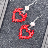Tattoo - Flaming Heart Earrings with Dice Detail: Handmade, Polymer Clay