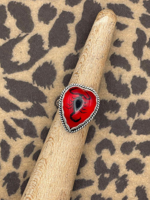 Welch - Black Scorpion in Red Resin Heart Ring