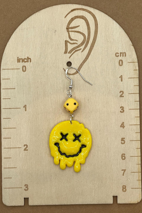 Love - Dripping Smiley Face Earrings: Handmade Polymer Clay