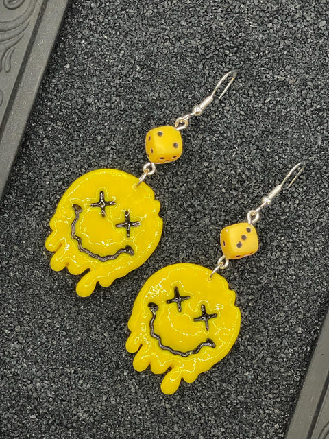 Love - Dripping Smiley Face Earrings: Handmade Polymer Clay