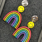 Love - Rainbow with Smiley Face Earrings: Handmade Polymer Clay