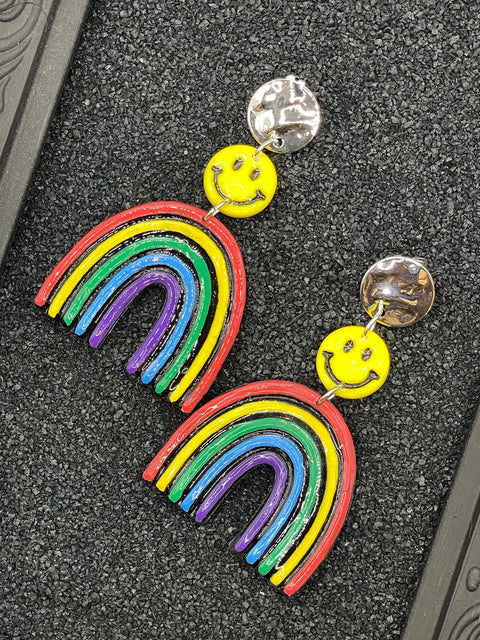 Love - Rainbow with Smiley Face Earrings: Handmade Polymer Clay