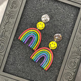 Love - Rainbow with Smiley Face Earrings: Handmade Polymer Clay