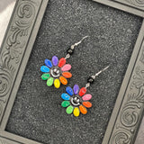 Love - Rainbow Smiley Daisy Earrings: Handmade Polymer Clay