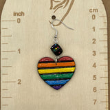 Love - Rainbow Heart with Dice Earrings: Handmade Polymer Clay