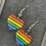 Love - Rainbow Heart with Dice Earrings: Handmade Polymer Clay
