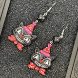 Cat Lover - Retro Kitty Earrings with Party Hat and Dice Detail: Handmade Polymer Clay
