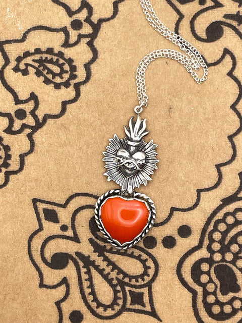 Ryder - Red Rosarita Sacred Heart Pendant Necklace