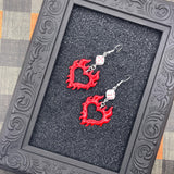 Tattoo - Flaming Heart Earrings with Dice Detail: Handmade, Polymer Clay