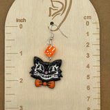Cat Lover - Retro Kitty Earrings with Bowtie and Dice: Handmade Polymer Clay