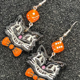 Cat Lover - Retro Kitty Earrings with Bowtie and Dice: Handmade Polymer Clay