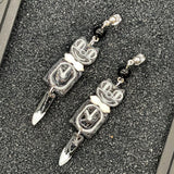 Cat Lover - Retro Black Kitty Clock Earrings: Handmade Polymer Clay