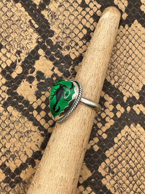 Wild - Black Scorpion in Green Resin Heart Ring