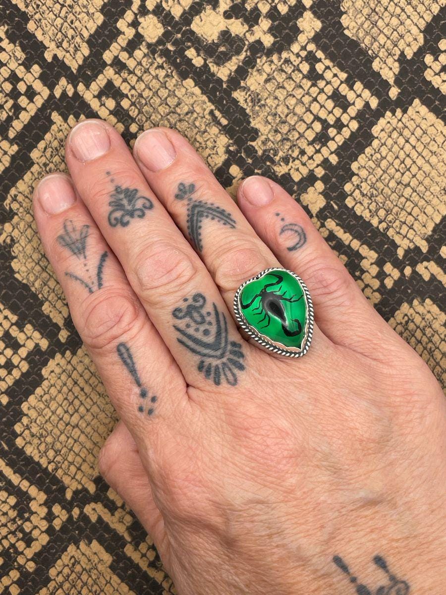 Wild - Black Scorpion in Green Resin Heart Ring