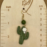 Joshua Tree - Saguaro Cactus with Jade Bead Earrings: Handmade Polymer Clay