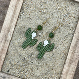 Joshua Tree - Saguaro Cactus with Jade Bead Earrings: Handmade Polymer Clay