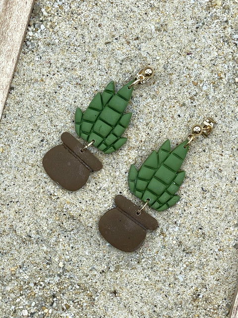 Joshua Tree - Yucca Plant in Pot Earrings: Handmade Polymer Clay