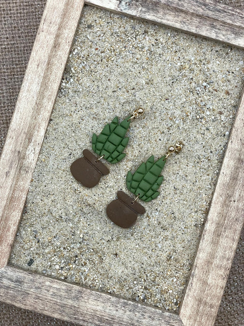 Joshua Tree - Yucca Plant in Pot Earrings: Handmade Polymer Clay