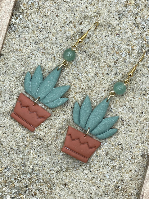 Joshua Tree - Aloe Vera Plant in Pot Earrings: Handmade Polymer Clay