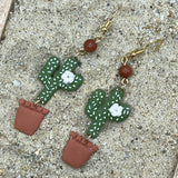 Joshua Tree - Cactus with Sunstone Beads Earrings: Handmade Polymer Clay