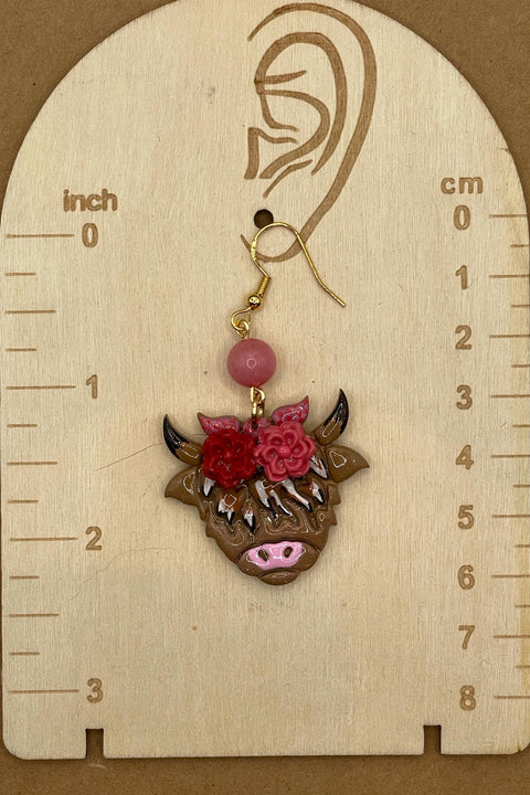 Joshua Tree - Cutie Highland Cow Earrings: Handmade Polymer Clay