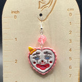 Tattoo - Clown Heart Earrings with Dice Detail: Handmade, Hand-Painted Polymer Clay