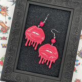 Tattoo - Dripping Lips Earrings with Dice: Handmade Polymer Clay