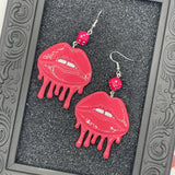 Tattoo - Dripping Lips Earrings with Dice: Handmade Polymer Clay
