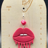 Tattoo - Dripping Lips Earrings with Dice: Handmade Polymer Clay