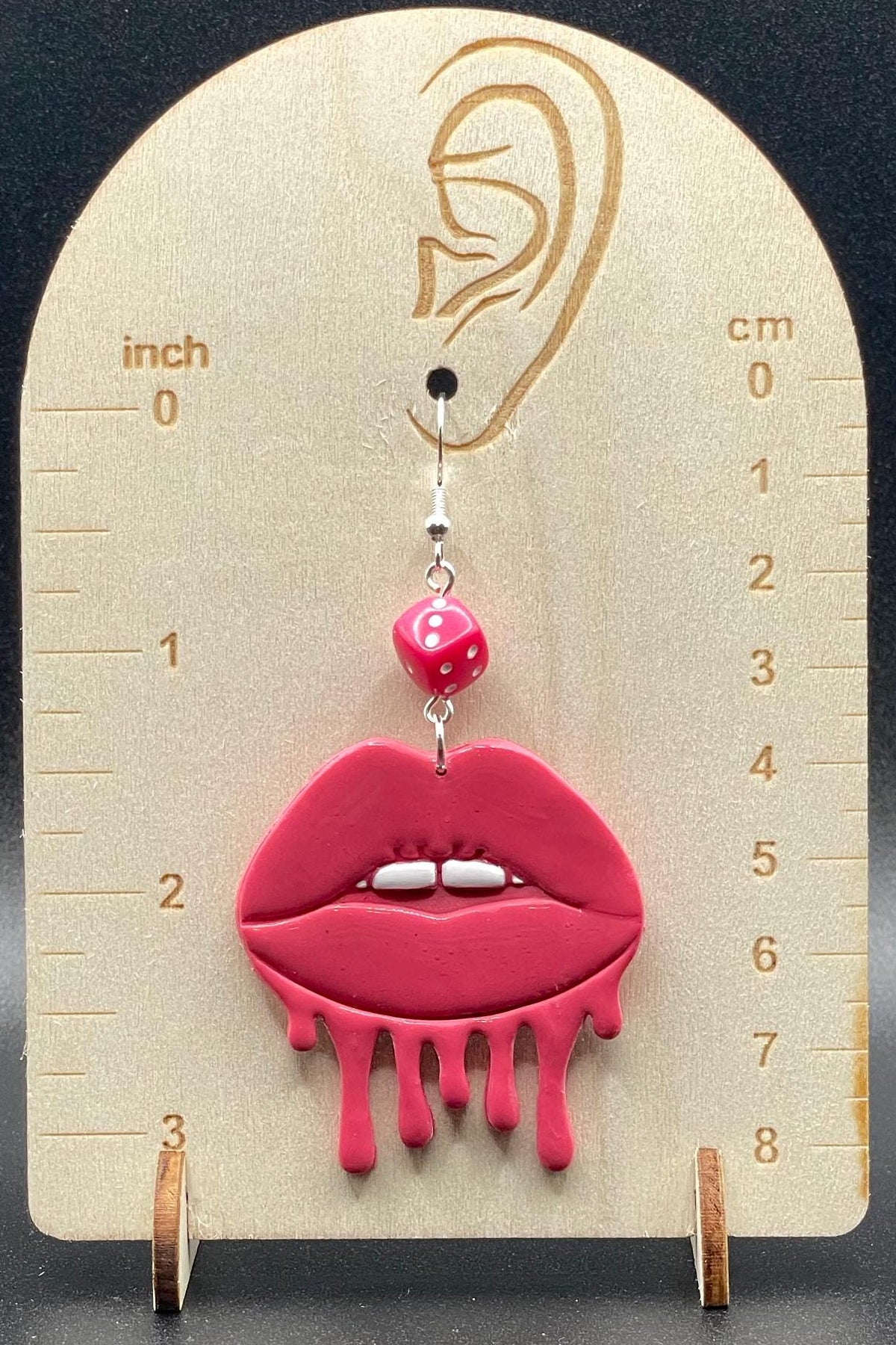 Tattoo - Dripping Lips Earrings with Dice: Handmade Polymer Clay