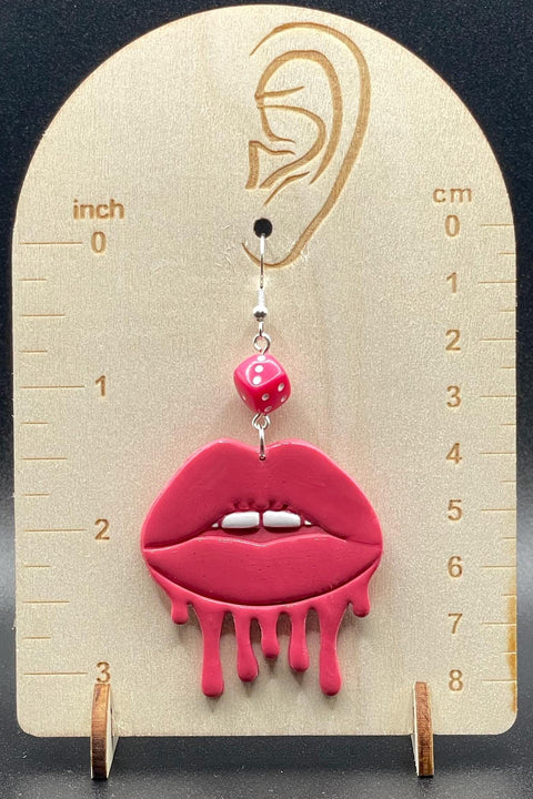 Tattoo - Dripping Lips Earrings with Dice: Handmade Polymer Clay